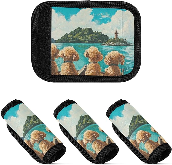 2 PC Luggage Handle Wrap Luggage Handle Covers Tags for Suitcase Bags Travel Luggage Handle Identifier Gripper Poodle Island Adventure Blue