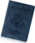 Passport Holder for Travel Essentials, RFID Blocking Passport Cover Wallet Card Case for Women and Men, PU Leather, Dark Blue