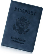 Passport Holder for Travel Essentials, RFID Blocking Passport Cover Wallet Card Case for Women and Men, PU Leather, Dark Blue