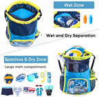 Mesh Drawstring Backpack with Shoe Compartment, Sandproof Beach Swim Bag with Wet Pocket, Pool Gym Shower Bag for Travel Summer Camp