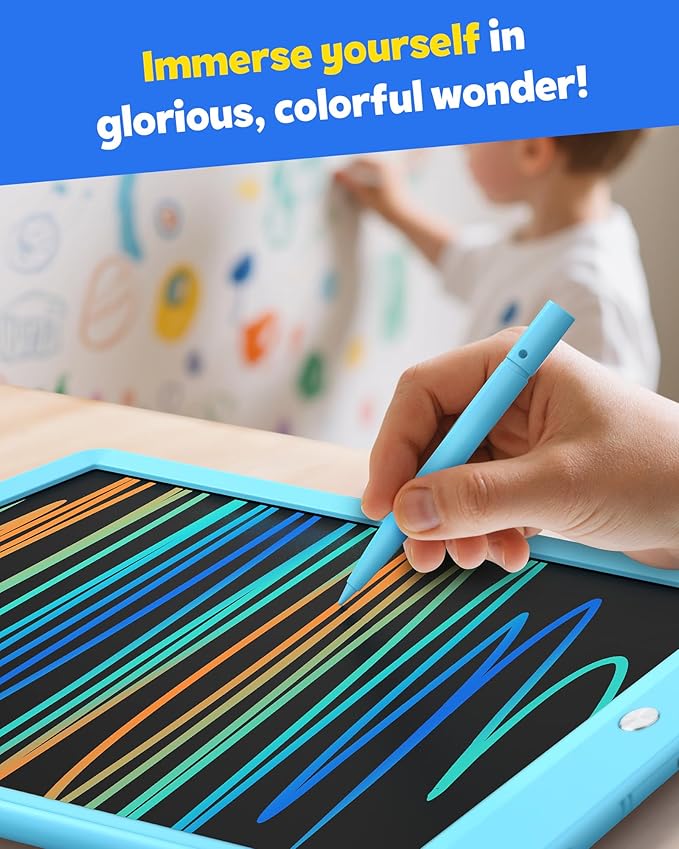 TEKFUN LCD Writing Tablet for Kids, 10-inch Coloring Drawing Pad, Mess Free Doodle Board, Airplane Travel Toys for Boys and Toddlers, Road Trip Essentials, Gifts for 3 4 5 6 7 8 Year Old Girls(Blue)