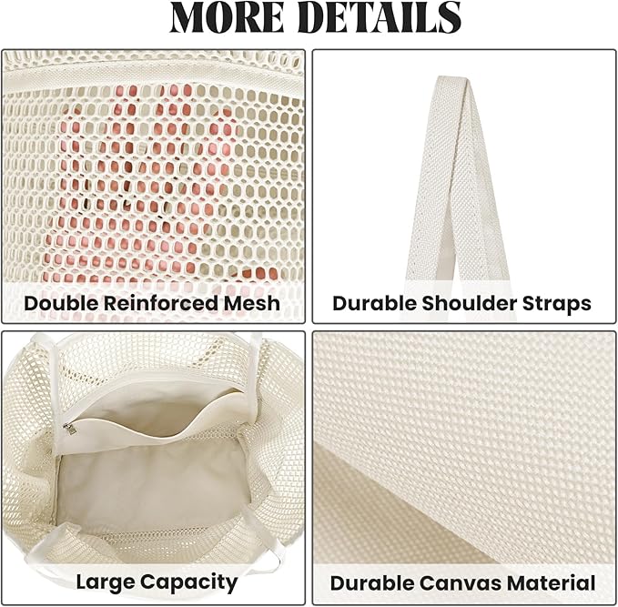 Iioscre Beach Bag for Women, Causal Hobo Pool Bags with Zipper Inner Pocket, Foldable Swim Tote Bag for Vacation Essentials