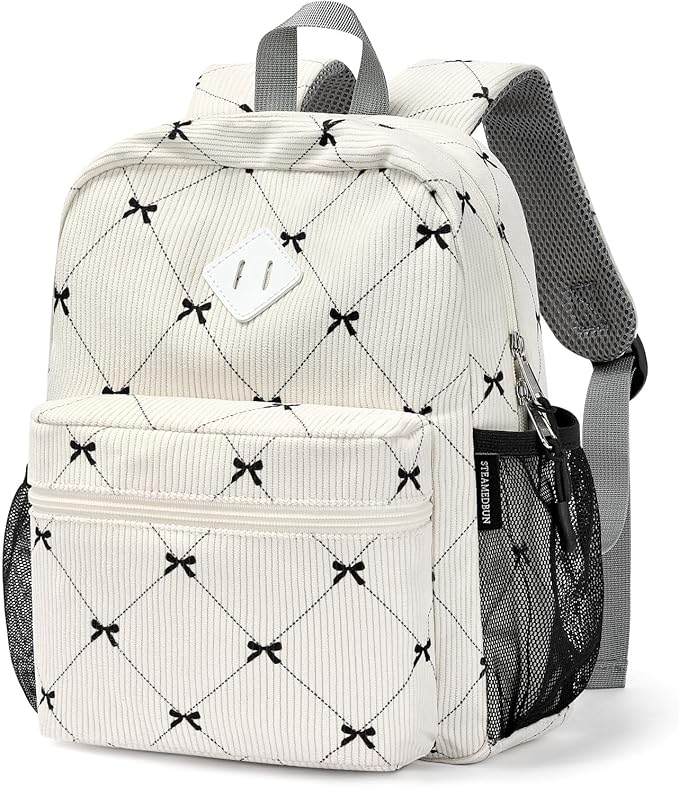 STEAMEDBUN Corduroy Toddler Backpack for Girls Boys 2-4, Kids Preschool Backpack for Kindergarten - Bow