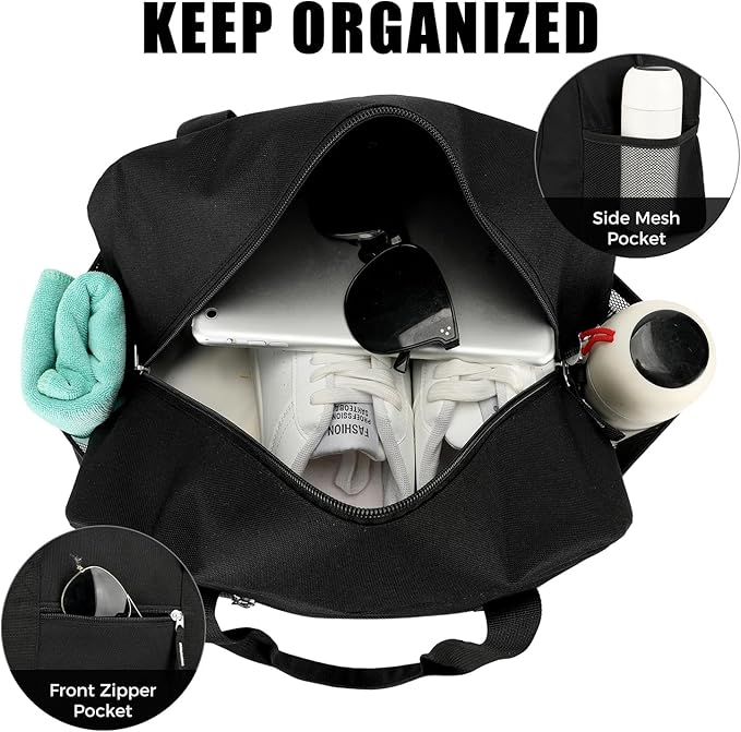 Uarition 14 inch Small Gym Bag for Men & Women, Mini Duffle Bag for Travel Sports, Lightweight Carry On Duffel Bag, Black