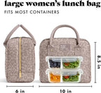 Fit & Fresh Bloomington Lunch Bag for Women - Insulated Large Lunch Box for Work with Containers, Leak-Resistant, Stain-Resistant, Zipper Closure, Mocha Feline Fine
