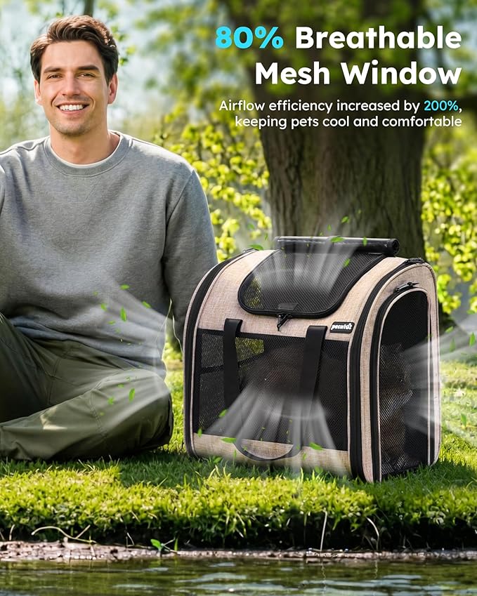 Pecute Cat Backpack with Widened Interior Space, Upgraded Dog Backpack Carrier with Various Ways to Carry, Pet Backpack with Breathable Mesh, Pet Travel Carrier with Soft Padded,Khaki