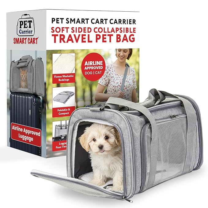 dbest Products Pet Smart Cart Sport, Soft Sided Collapsible Cat Carrier Airline Approved with Mesh Panels and Easy Side/Top Loading, Grey
