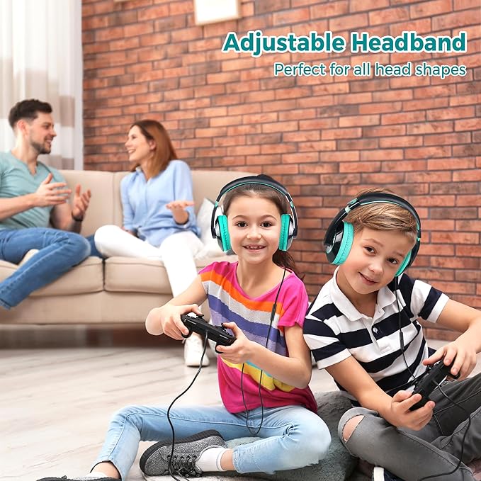 rockpapa Comfort+ Kids Headphones with Microphone, Boys Girls Student Over-Ear Headphones Wired Foldable for School Classroom Laptop PC Computer Tablet Black Teal