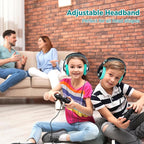 rockpapa Comfort+ Kids Headphones with Microphone, Boys Girls Student Over-Ear Headphones Wired Foldable for School Classroom Laptop PC Computer Tablet Black Teal