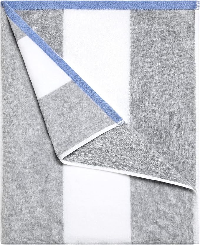 HENBAY Cotton Oversized Beach Towel - Large 70 x 35 Inch Pool Towel, Grey Striped Quick Dry Swimming Cabana Towel