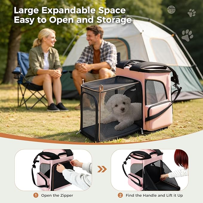 Lekereise Pet Carrier Backpack Expandable Cat Backpack for Small Dogs Cats, Dog Backpack Bag with Breathable Mesh, Pink