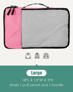 WTREE 4-Piece Packing Cubes Travel Accessories Set for Suitcases - Luggage Organizer Bags with Double Zipper - Mesh Top - Large - Pink