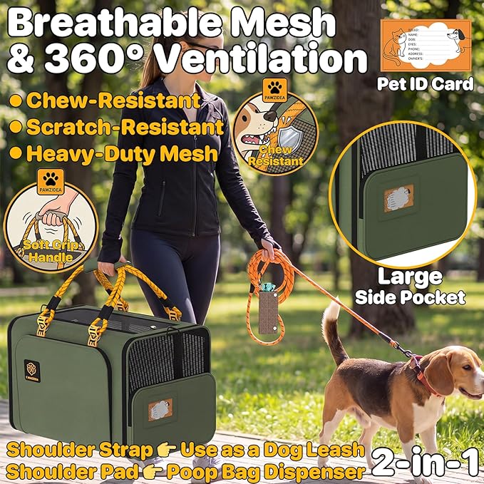 PAWZIDEA Large Pet Carrier Expandable, 24"×16"×16" Soft-Sided Cat Carrier for 2–4 Cats up 55lb, Portable & Collapsible Small Medium Dog Travel Crate for Car, XL Storage Pocket, ID Card, Shoulder Strap