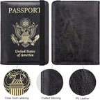 WALNEW Passport Holder for Travel, RFID Passport Cover Wallet for Women Men, PU Leather Passport Book Card Holder Case with Pen, Travelling Essentials for Flying