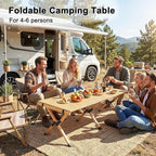 GYMAX 48 Inch Folding Camping Table, Roll-Up Pine Wood Picnic Table with Carry Bag, Portable Lightweight Low Beach Table for BBQ, Party, Backyard Camping