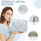 Gosect Large Makeup Bag, Cute Cosmetic Bag for Women Girls, Floral Coquette Aesthetic Toiletry Bag, Travel Make Up Organizer Bag(Blue Floral)