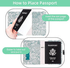 WALNEW Passport Holder for Travel, RFID Passport Cover Wallet for Women Men, PU Leather Passport Book Card Holder Case with Pen (Elastic Band Closure, D-Green Petals)