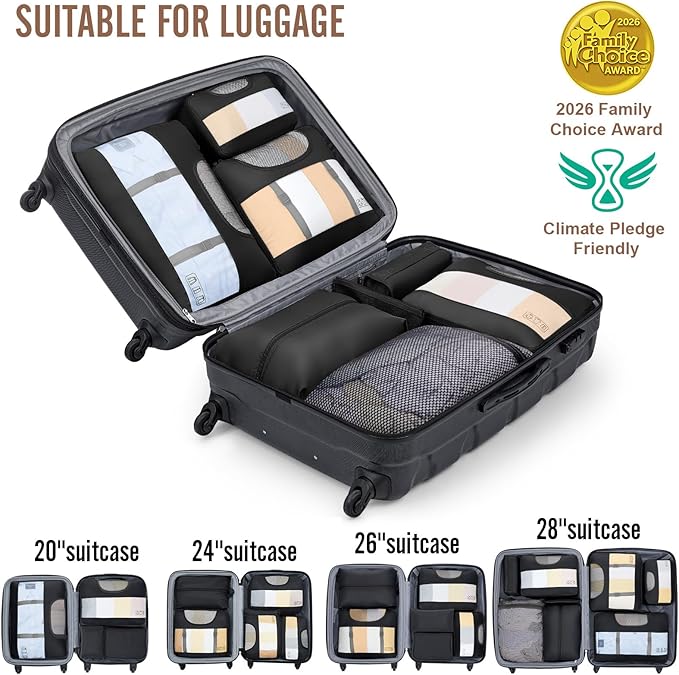 Veken 10 Set/8 Set Packing Cubes for Travel Essentials, Suitcase Organizer Bags in 4 Sizes, Carry-On Luggage Accessories with Laundry Bag & Passport Holder, Airplane Must Have, Camp Gifts for Men