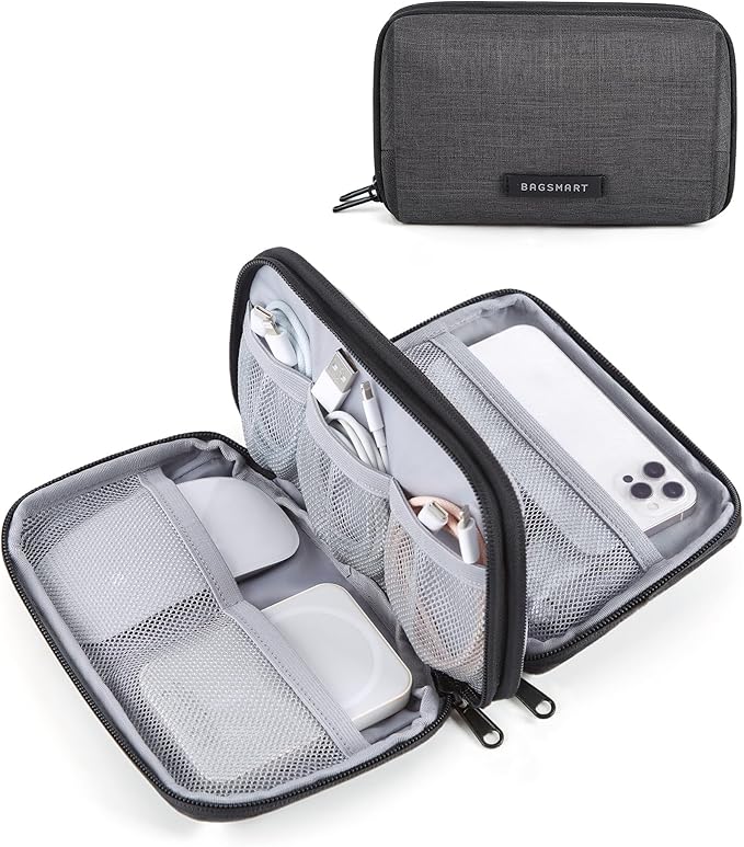 BAGSMART Electronics Organizer Travel Case, Cable Charger Cord Tech Organizer Pouch for Phone Charger Accessories, Black