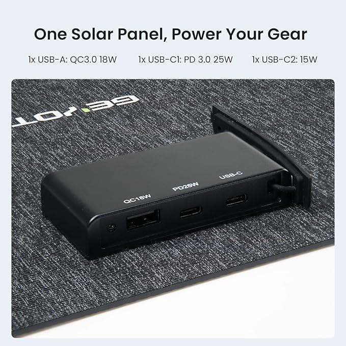 GEYOTO S45 Solar Panel 45W with USB-A and 25W USB-C Ports,25% High Efficiency Folding Solar Panel,Portable Solar Charger Compatible with Phones,Power Bank,IP68 Waterproof Solar Charger for Backpacking