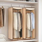 STORAGE MANIAC 57" Long Garment Bags for Hanging Clothes Garment Cover for Closet Storage, Large Hanging Garment Bag for Dresses, Suits, Coats, Zipper Cover with Sealed Clear Window, Beige 2 Pack