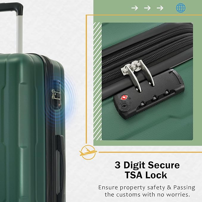 Luggage Sets, 2 Piece Carry on Luggage Set with Travel Bags, 2 Piece Expandable Spinner Hardshell Suitcase with TSA Lock, Back to School Suitcase, Women Men, Green, 20/24 inch