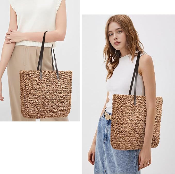 Trifabricy Beach Bags for Women, Large Beach Bag, Woven Straw Tote Bags Waterproof, Weaving Swim Shopping Travel Bag