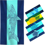 Genovega Oversized Terry Beach Towel 36 x 72 in Soft Extra Large Big Pool Swim Towels for Adult XL Clearance Big Travel Blanket Cruise Vacation Accessories Essentials Lounge Chair Cover Shark