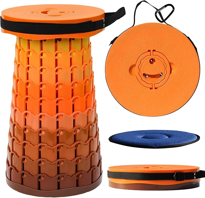 ALEVMOOM Upgraded XXL 50 Portable Collapsible Stool with Cushion,Telescoping Folding Stool for Adults,Yet More Sturdy Camping Stool with Load Capacity 1000lbs,for Outdoor Garden Hiking BBQ