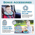 BABY JOY Kids Luggage, 5 Pieces Luggage Set w/ 16" Carry-on Hardshell Spinner Toddler Suitcase, 13" Backpack, Neck Pillow & Insulated Lunch Bag, Travel Kids Rolling Suitcase for Girls Boys (Blue Car)