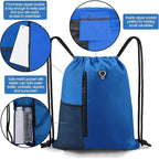 BeeGreen Royalblue Draw Strap Backpack For Men With Water Bottle Pocket &Front Zippered Pocket Large String Bags For Traveling Yoga Beach Outdoor Gym