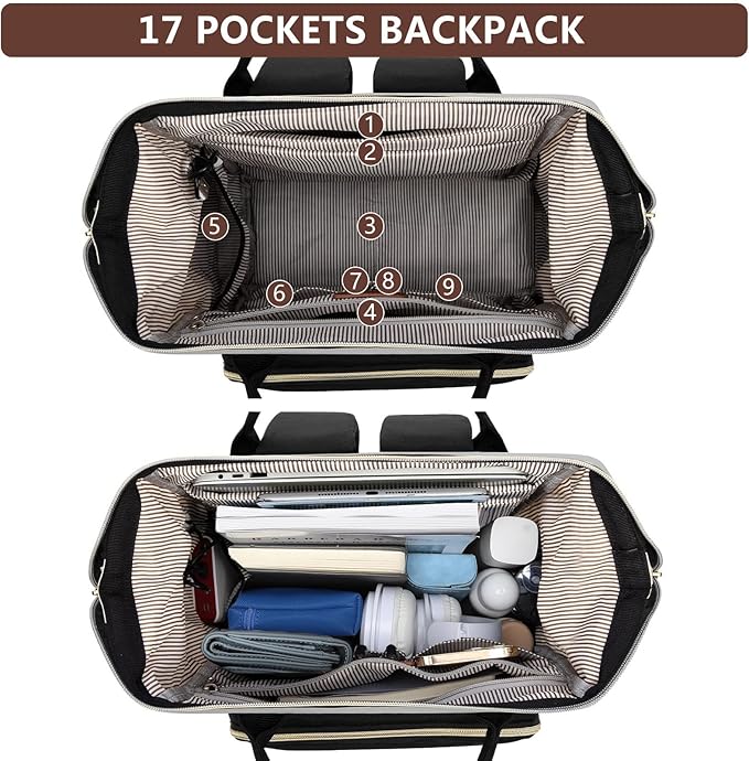 Laptop Backpack for Womem Work Bags: 18 Inch Travel BackPacks With USB Charging Port Anti Theft Durable Back Pack Fashion College BookBag Purse Bussiness Daypack for Nurse Teacher Black Grey Brown