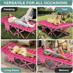 ZENPETIO Oversized XXL Folding Camping Cot, Heavy Duty Sleeping Cot for Adults with Mattress and Pillow, Portable Cot Bed with Carry Bag for Outdoor Camp Travel Home Guest Office, Pink