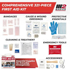 M2 BASICS 321 Piece First Aid Kit, Hard Case Emergency Medical Kit with Supplies for Home, Car, School, Office, Workplace