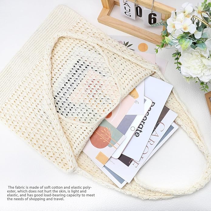Boho Crochet Beach Tote Shoulder Bag with Colored Beads | Colorful Aesthetic Hippie Knit Bag for Women