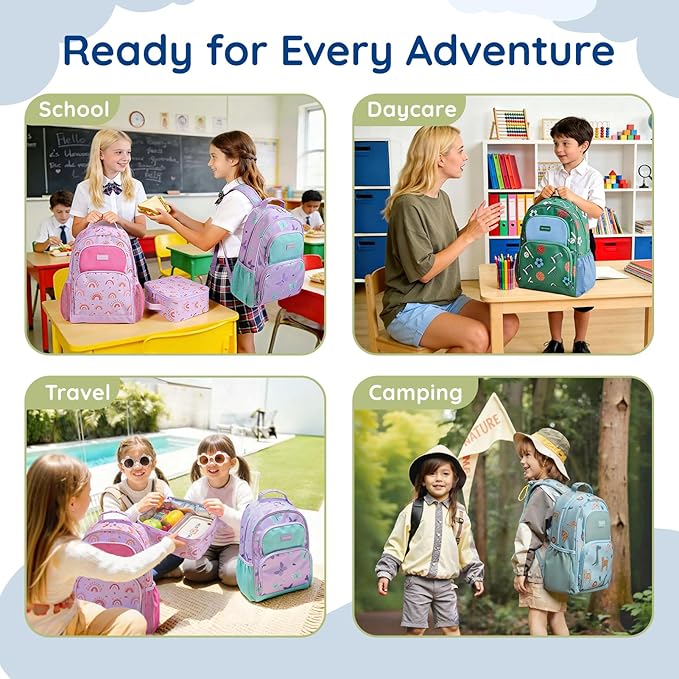 mommore Kids Backpack for Boys Girls 4-8 Kindergarten Elementary School Backpack with Lunch Box - 15” H Fit Folder