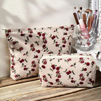 SOIDRAM 2 Pieces Rose Makeup Bag Large Corduroy Cosmetic Bag Capacity Canvas Mix Travel Toiletry Bag Organizer Cute Makeup Brushes Aesthetic Accessories Storage Bag for Women, Rose Mix White