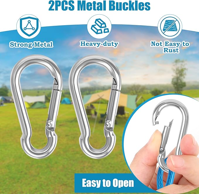 20FT Retractable Travel Clothesline, Adjustable Outdoor Clothesline Drying Clothes Line Laundry for Travel Camping, with Ratchet Pulley/ 2 Screws/ 2 Buckles (Blue)