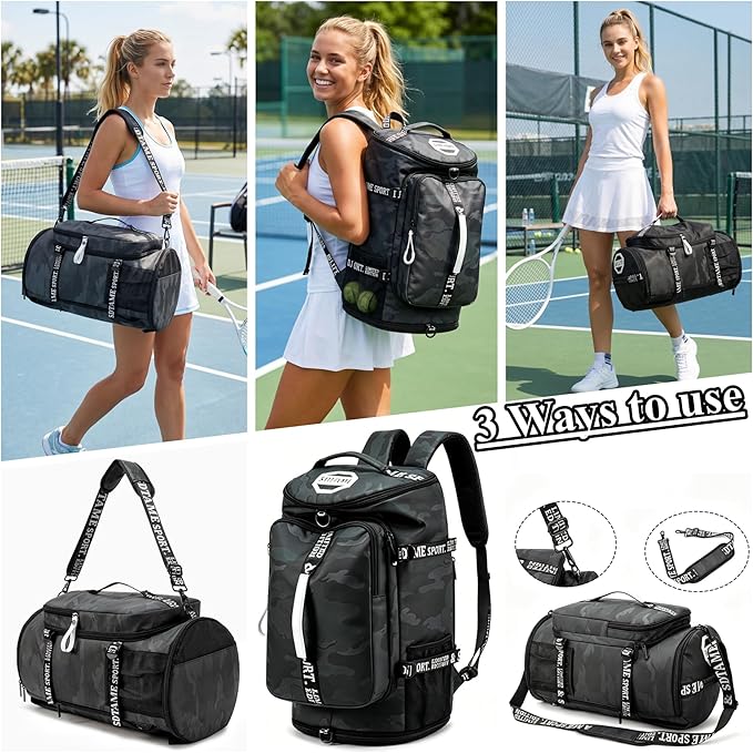 Gym Duffle Bag Backpack with Shoe Compartment,4 ways Travel Backpack for Women and Men,Multi-Functional Weekender bag with Waterproof Layer&Laptop Compartment for Fitness, Travel,Camping