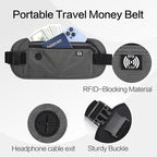 TRAVELSAFE Slim RFID Blocking Money Belt for Travel - Anti-Theft Hidden Passport Holder Waist Wallet with Secure Pouch for Cash, Credit Cards & Phone Safe (B-Dark Grey)