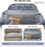 BOYATU Travel Makeup Bags Cosmetic Organizer Bag: 3 Pcs Set Large Capacity Make up Bag with Compartments - Waterproof Leather Toiletry Bags with Handle for Women (B-Light Blue)