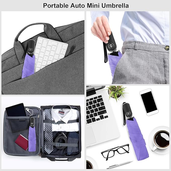 Compact Travel Umbrella for Purse - Flat Handle, Waterproof for Light Rain