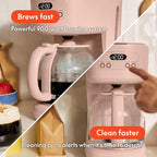 bella 12 Cup Programmable Coffee Marker, Reusable Dishwasher Safe Accessories, Easy LCD diaply, Auto Shutoff, 900 watt, Blossom