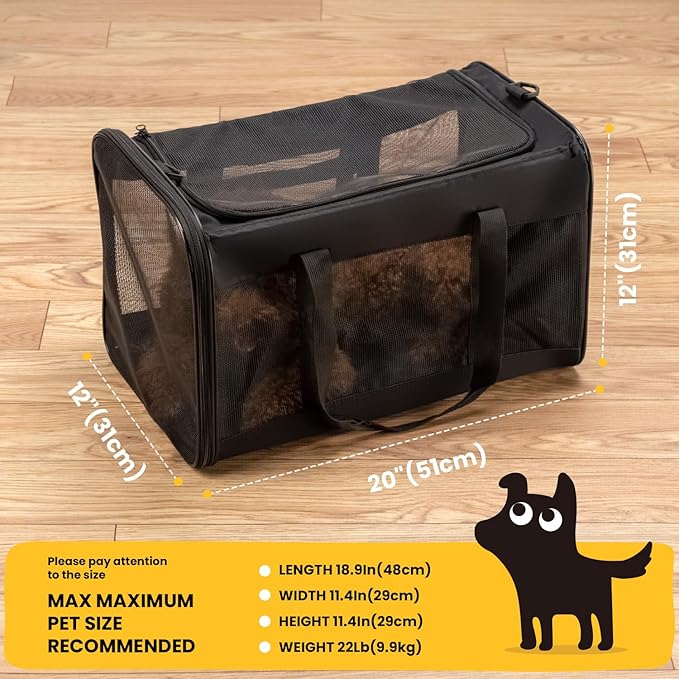 Conlun Dog Carrier Bag,Soft-Sided Pet Carriers for Dogs with 4-Sided Mesh, Cat Transport for Large Cats Small Dog Up to 20lb,Collapsible Dat Travel Carrier-L,Black