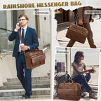 RAINSMORE Mens Laptop Bag PU Leather Messenger Bag 15.6 Inch Briefcase Vintage Computer Satchel Bag for Work Business