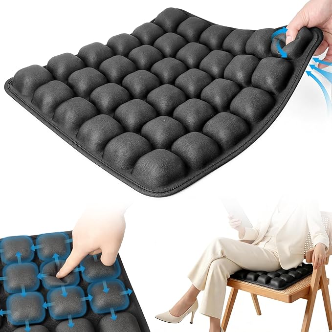 Upgrade Travel Cushion Airplane Seat with No External Pump, 3D Inflatable Seat Cushion, Adjustable Air Cushion with Non-Skid, Coccyx Tailbone Pain Relief Chair Pad for Office, Car, Wheelchair