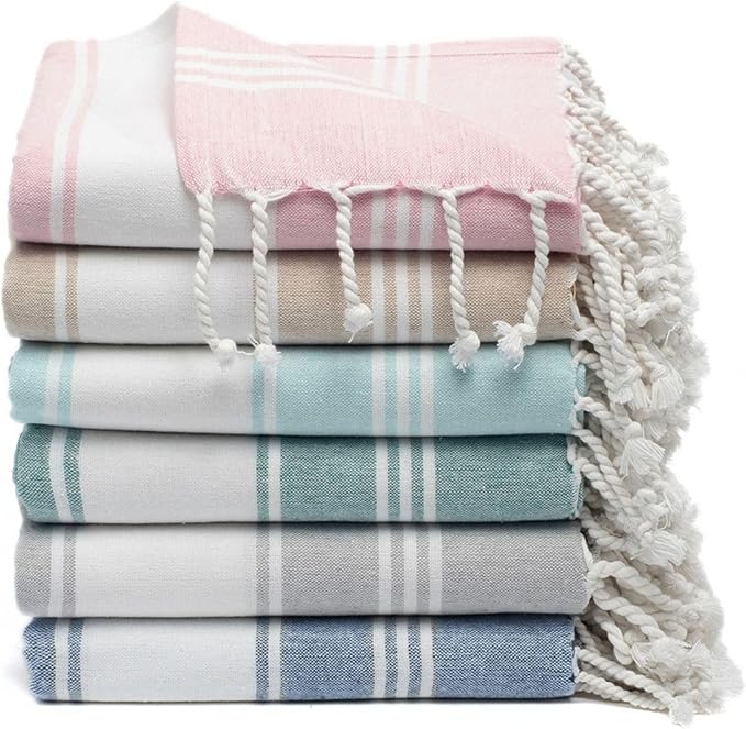 Cotton Turkish Beach Towel with Towels Oversized 36"x72" Pool Absorbent Extra Large Quick Dry Sand Travel Towel (Mix, 6 Pack)
