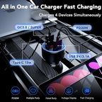 USB Car Charger, 2 Pack Cigarette Lighter USB Charger Aluminum Alloy Fast Charging Car Charger Adapter with Voltage Display Type C Car Accessories for iPhone 17 16 Samsung Galaxy Google iPad Android