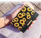Coco Rossi Women's Black Floral Sunflower Passport Wallet Cover with RFID Blocking, 7 Compartments, 4 Card Slots, Magnetic Closure