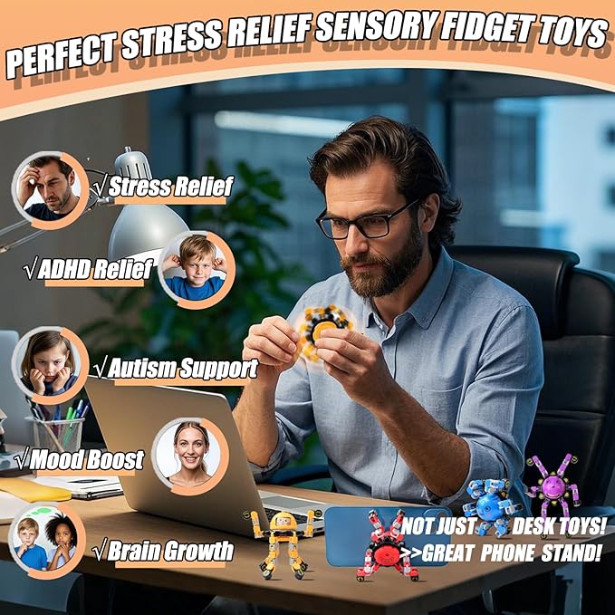 8Pcs Transformable Fidget Spinners for Kids Fidget Toys Teens Adults Sensory Toys with Autism ADHD Party Favors Travel Activities Easter Basket Stuffers Gifts for Kids Boys Girls B
